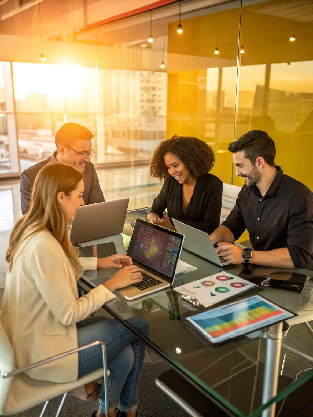 A diverse group of biotech entrepreneurs brainstorming in a modern office space, representing the innovative spirit of biotech startups. The image is for the 'Biotech Startups' feature.